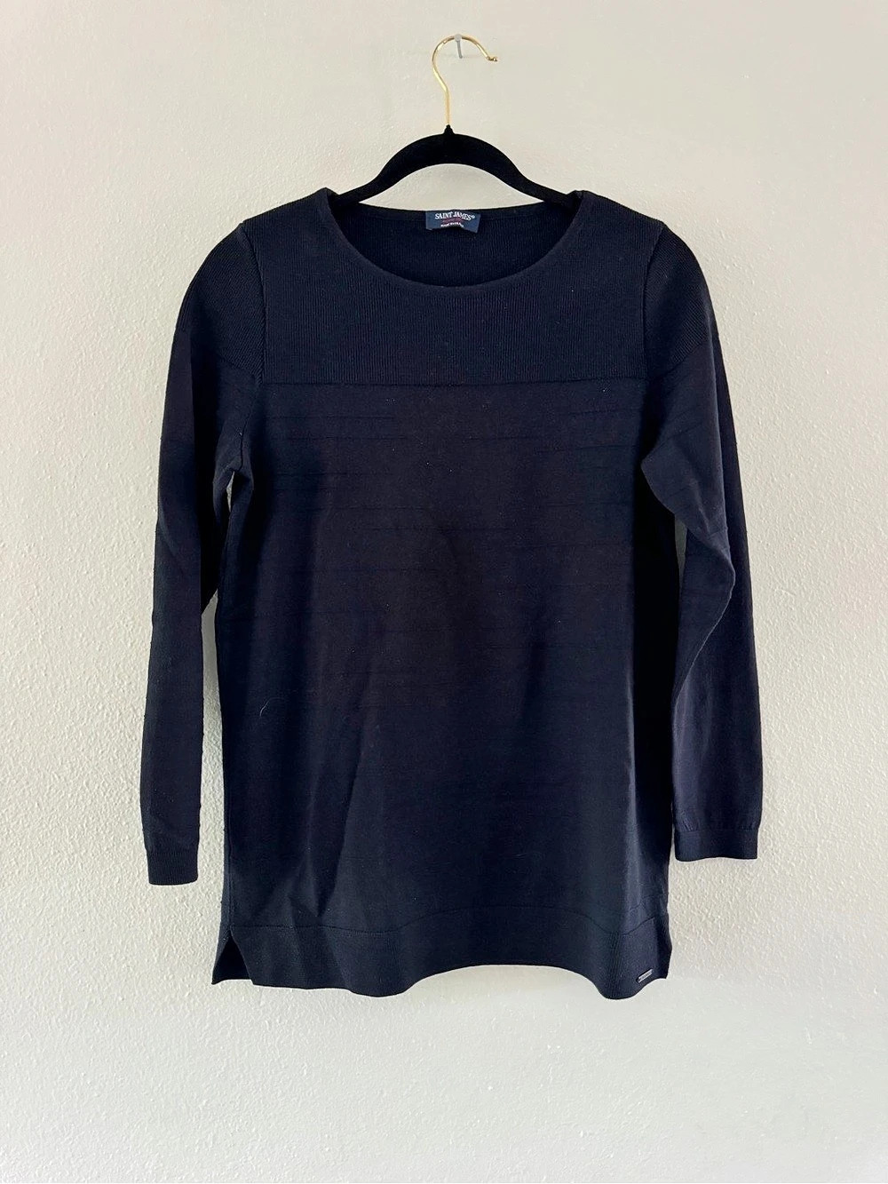 Saint James Long Sleeve Wool Blend Top in Black XS